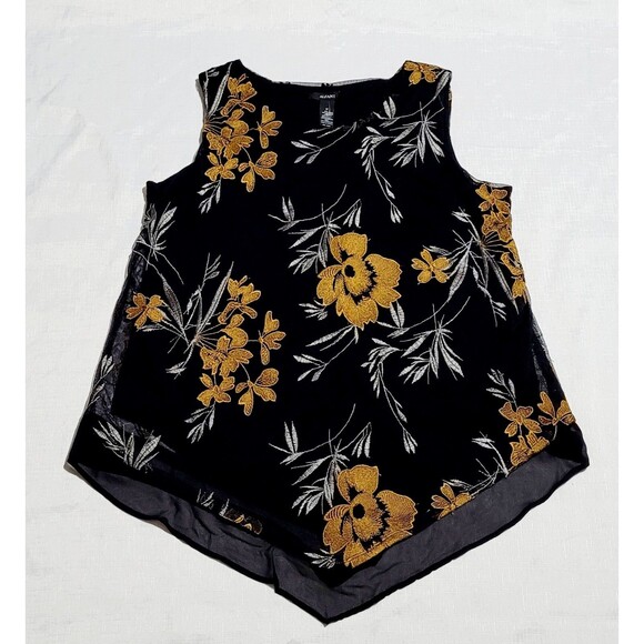 Alfani black floral Asymmetrical  Scoop neck sleeveless stretch top M - Picture 9 of 9